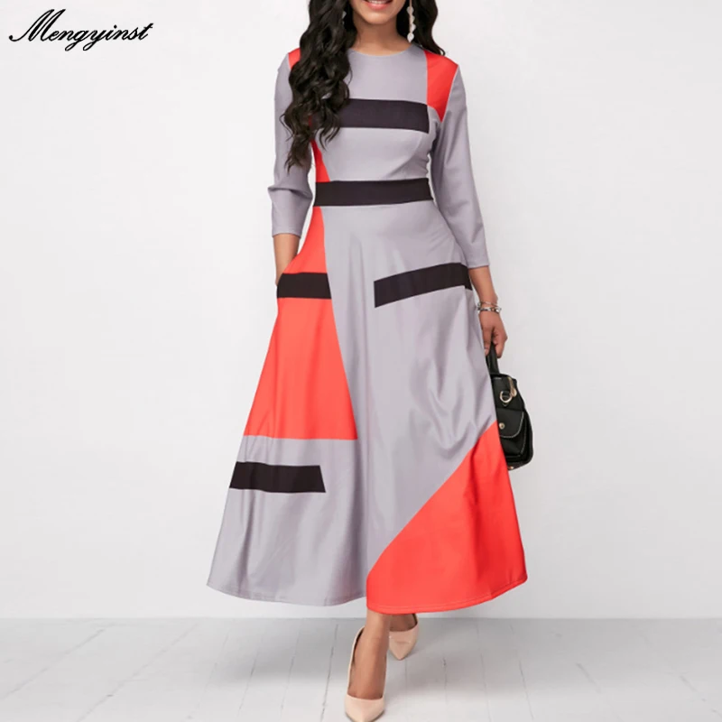 

Summer Autumn Dress Women 2020 Casual Plus Size Slim Striped Ball Gown Maxi Dresses Elegant Sexy Patchwork Long Party Dress 5XL