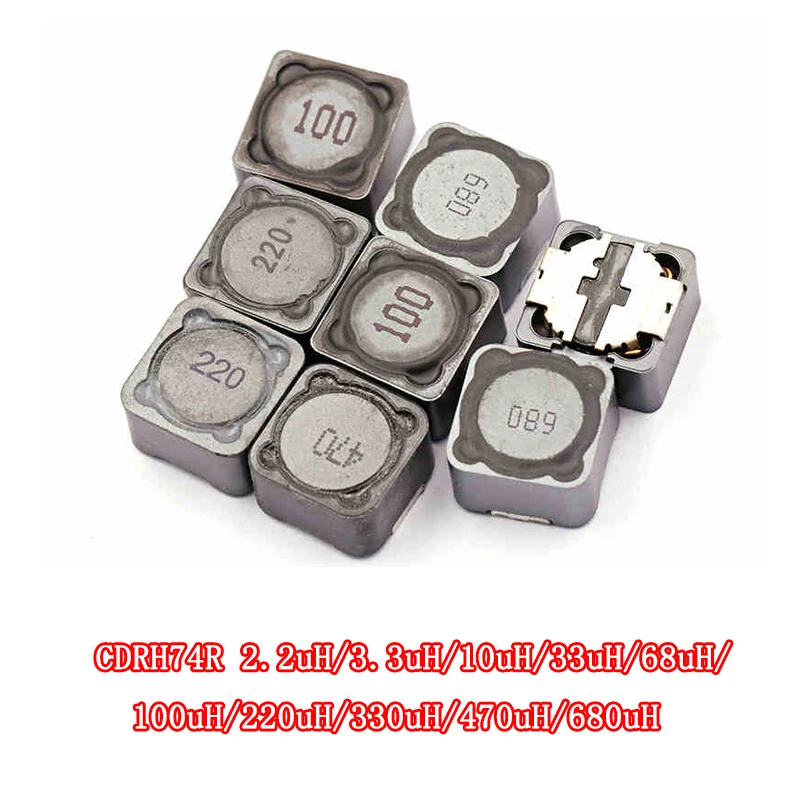Power Inductor Fixed Inductor SMD Inductor 5PCS CDRH74R Inductance Wire Wound Chip Shielded Inductor 2.2/3.3/4.7/10/22/33/47/68/100/220/330/uh 7*7*4mm SMD Power Inductor