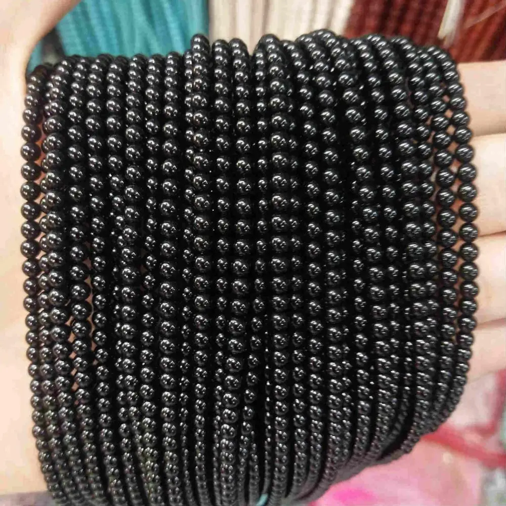 Black Agate 2 мм 3 мм из натуральных круглых камней бусины розовый кварц аметисты лазурит Агаты бусины из нефрита для самостоятельного изготовления ювелирных изделий браслет ожерелье - Цвет: Black Agate
