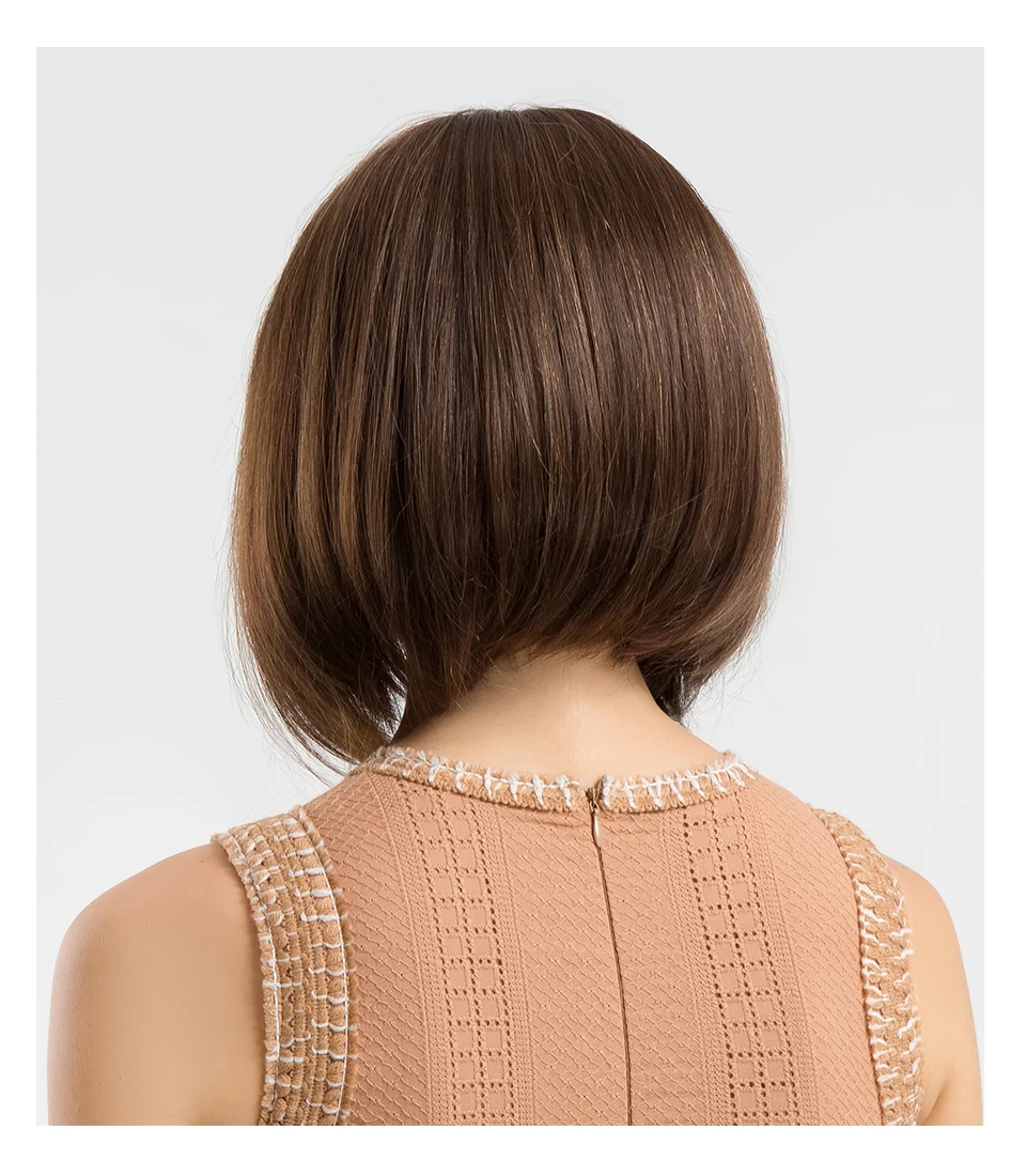 INHAIR кубик синтетический смесь короткие прямые волосы бесклеевой кружевной парик Боб ручная вязка средняя часть смешанные цвета коричневый парики для женщин