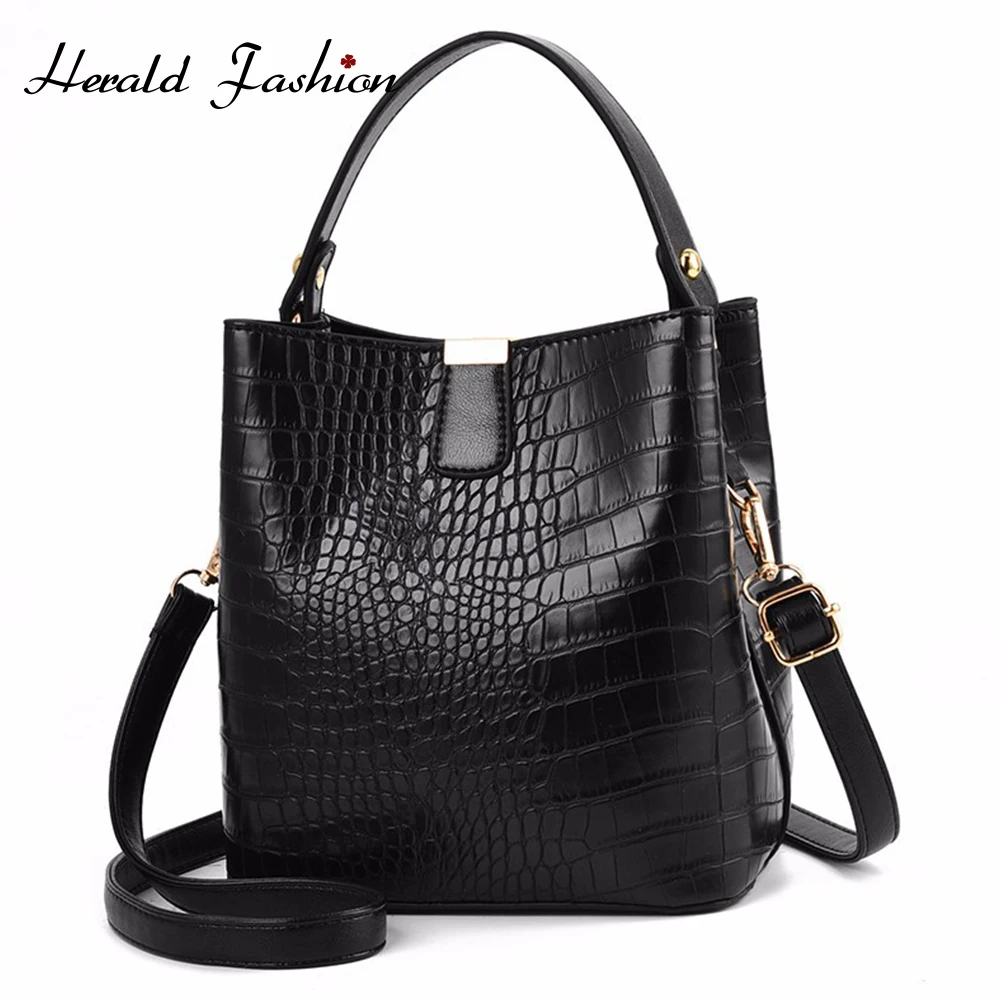 

Retro Alligator Bucket Bags Women Crocodile Pattern Handbag Capacity Casual Crocodile Shoulder Messenger Bags Ladies PU Purse