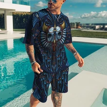 Men's High-Definition Digital Oversized Round Neck T-Shirt Fashion Street Beach Style 2-Piece Youth Fishing Sports Short-Sleeved