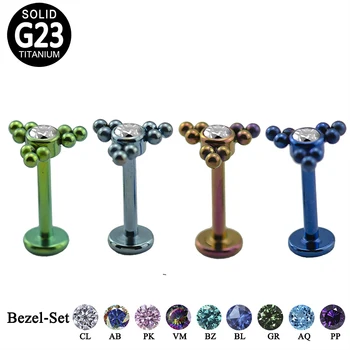 

G23 Ttianium Internally Threaded 3 CZ Gem Labret Lip Piercing Tragus Earring Stud 16G Labret Ring Barbell Jewelry Sexy Girls