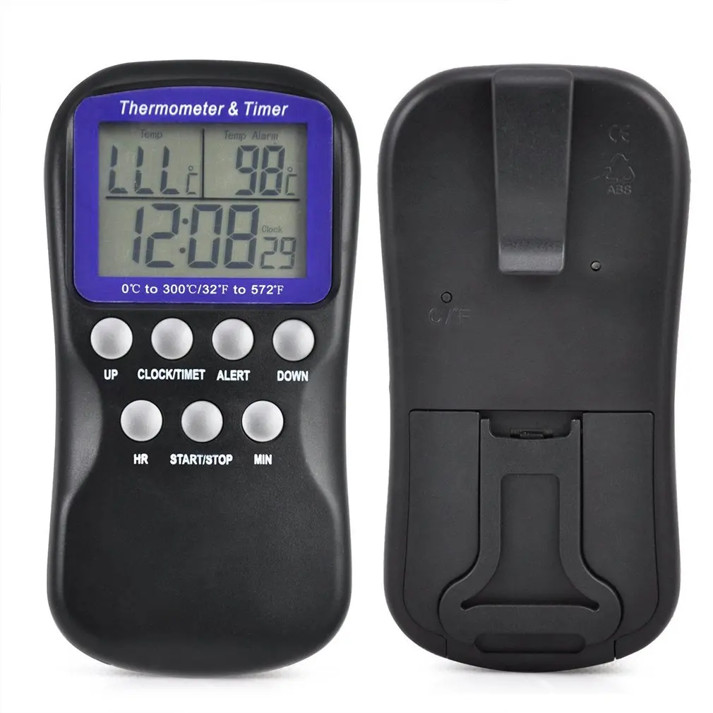 Digital Food Probe Oven Electronic Thermometer Timer Temperature Sensor For Cooking Baking Black TS-BN55