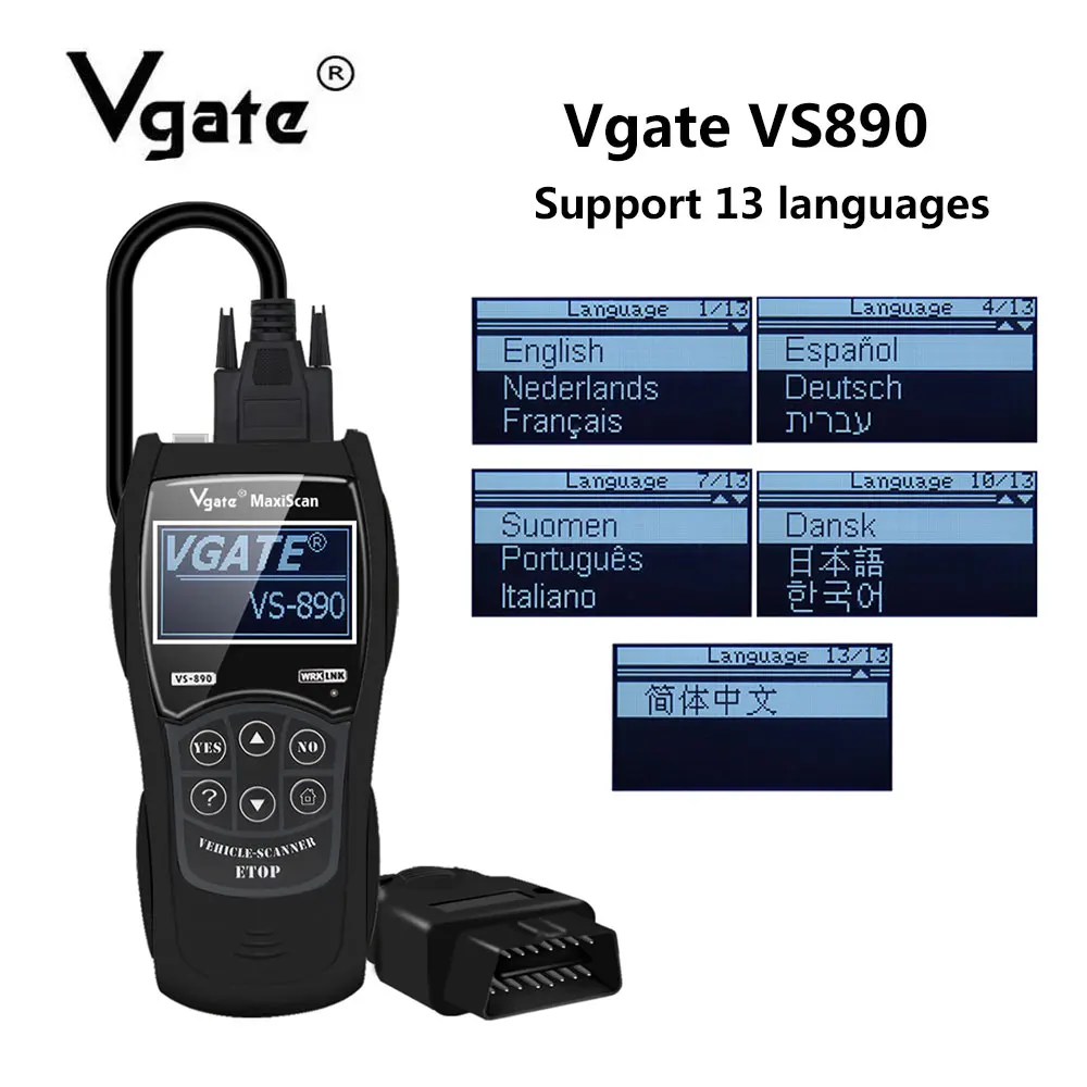 Obdii инструмент для сканирования Vgate VS890 MaxiScan OBD2 подключению CAN-Шины диагностический инструмент OBD2 сканер VS 890 ODB2 EOBD JOBD диагностический сканер Горячая Распродажа
