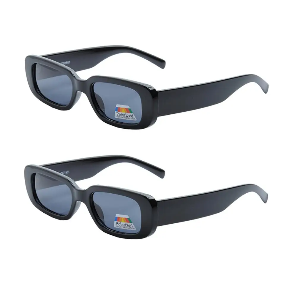 2PCS Women Polarized Sunglasses Retro Sun Glasses Classic Rectangle Polarized Sunglasses 100% UV400 Protection Lens Glasses - Цвет линз: 2 Black