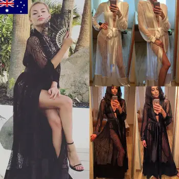 

Sexy Women's Sheer Shirt Mesh Lingerie See Through Robe Long Wedding Bath Bride Bridesmaid Robe Lace Floral Sleepwear Nightdress