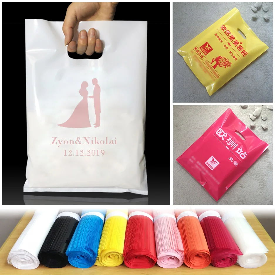 

Customized Plastic Bag Many Colors 100pcs/lot Print Your Own Brand Name or Your Wedding Information