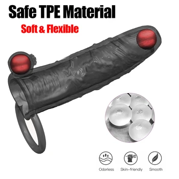 Vibrating Condoms Enlargement For Men Reusable Condoms Dildo Vibrator Penis Ring Sleeve Adult Sex Shop Sex Toy for Couples 4