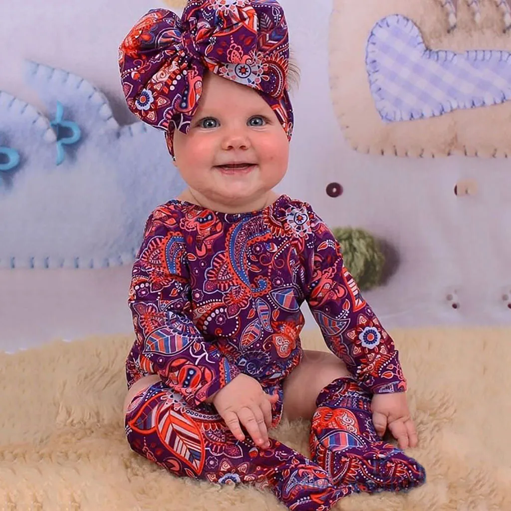 3pcs Newborn Infant Baby Girls Floral Outfits Body Suit Romper Casual Clothes Set Jumpsuit Headband Stockings Clothings Sunsuits | Мать и