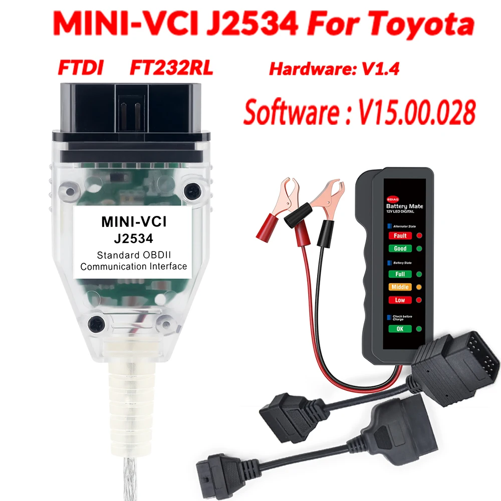 Мини VCI для Tyota TIS Techstream FT232RL чип V15.00.028 FW V1.4 MINI VC OBD2 OBDII диагностический