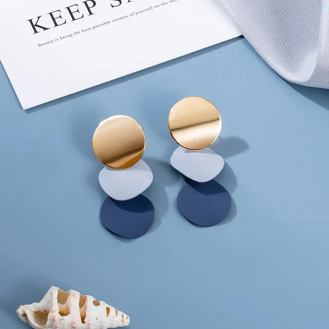 BLINLA 2021 New Korean Blue Geometric Acrylic Earrings for Women Fashion Bohemian Round Drop Earrings Party Brincos Jewelry Giuy Type 117