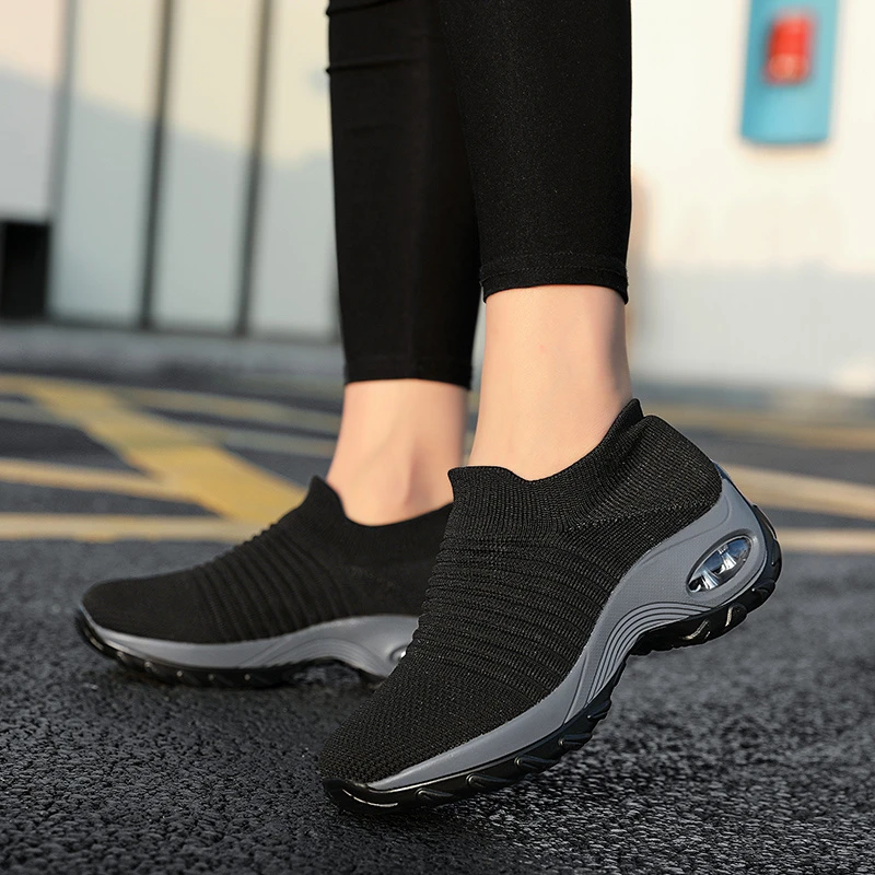 fuga temperamento aborto Zapatos deportivos para mujer, zapatillas de deporte a la moda, con  plataforma, transpirables, color negro, para gimnasio|Zapatos de tenis| -  AliExpress