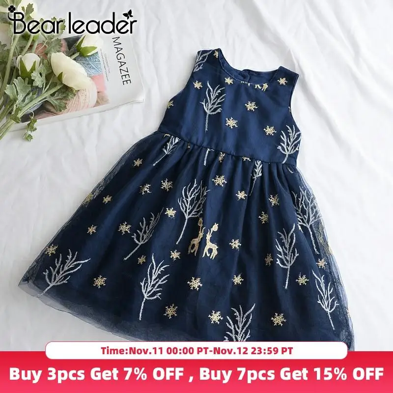 Bear Leader Girls Party Dress New Summer Kids Girl Christmas Costume Dresses Cartoon Moose Outfits Children Clothes 3 8Y | Детская