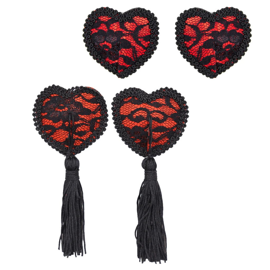 Сексуальные черные красные кружева с кисточкой-сердцем Стикини клейкие наклейки на грудь для женщин