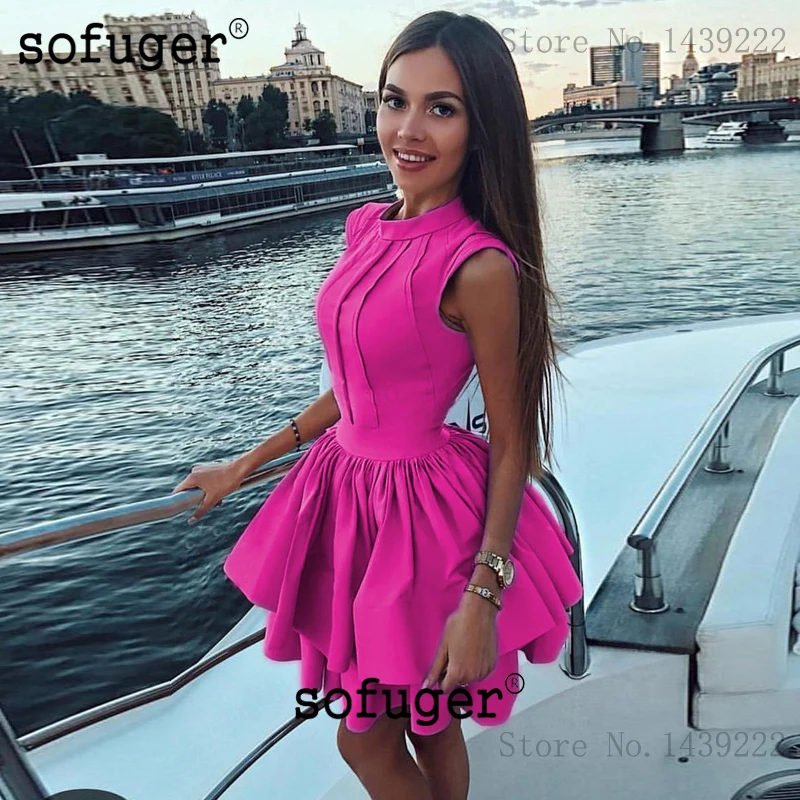 Model Color Элегантные коктейльные платья трапециевидной формы с высоким воротником Короткие мини атласные вечерние размера плюс платья для выпускного вечера - Цвет: Model Color