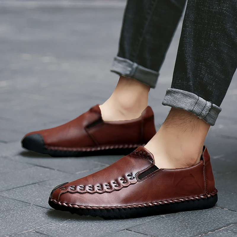 Soft Leather Men Loafers New Handmade Casual Shoes Men Moccasins for Men Split Leather Flat Shoes Big Size