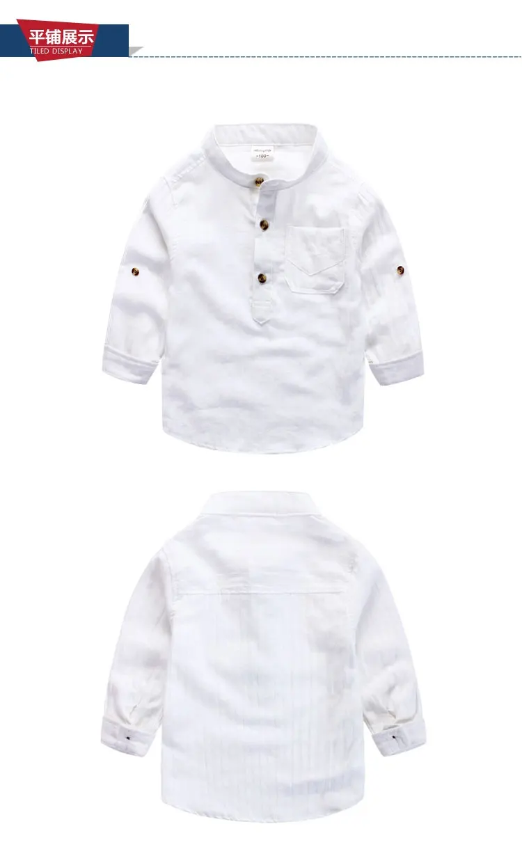BOY'S Kids' Shirts Children Stand Collar New Style Baby Korean-style Long Sleeve Casual Summer Autumn Thin White Fashion