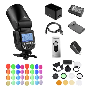 

Godox V1C Photography Camera Round Head Flash AK-R1 Pocket Flash Light V-11T Color Filter Kit for Canon EOS Series for Studio