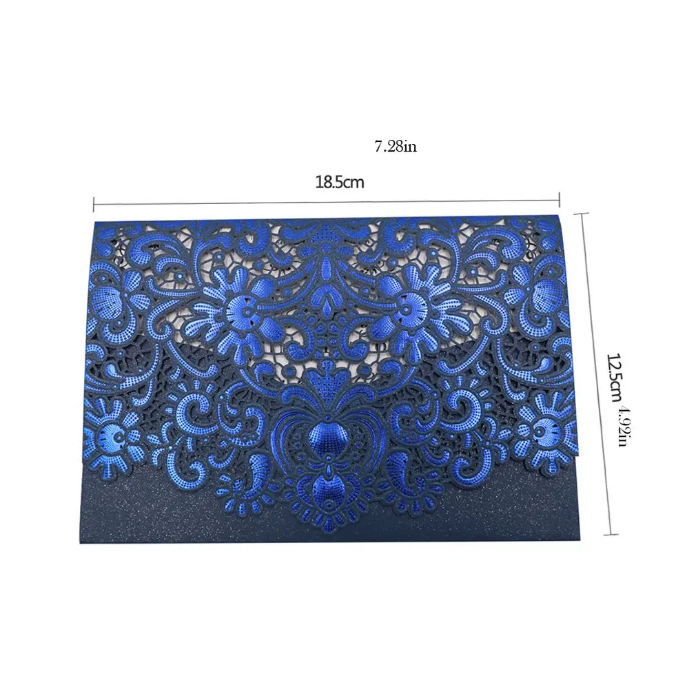 Exquisite Design Invitation Pockets Case for Bridal Showers Wedding Invitations Birthday Fancy Parties Laser Cut Blue