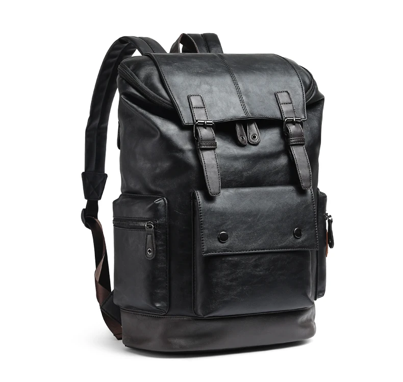 Leather Backpack Men's Large Antitheft Pu Travel Backpack Laptop Bag Black Bagpack Boy Big School Male Business Shoulder Bag