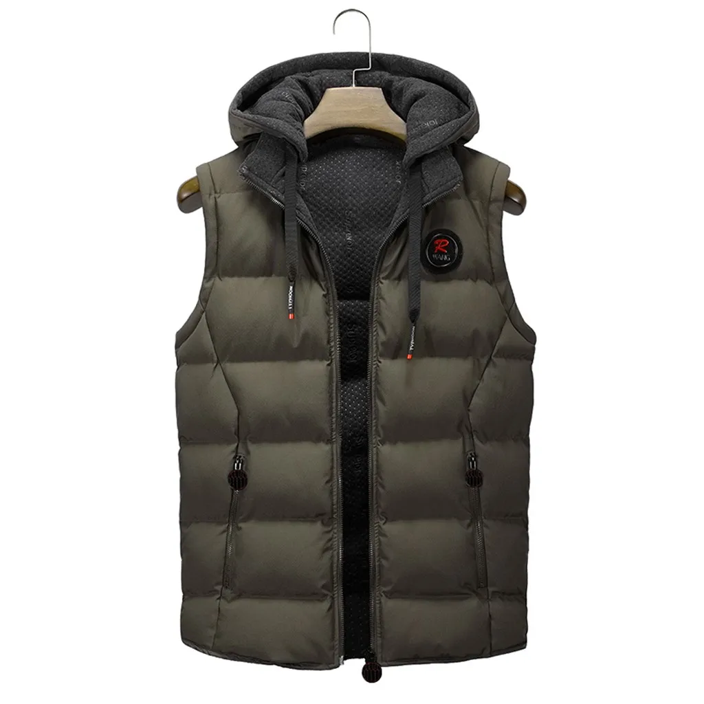 Coffee JAYCOSIN Men's Jackets Vests New Arrival Brand Men Hooded Zipper Sleeveless Jacket Winter Down Vest Male Slim Vest Outwear - Цвет: Coffee