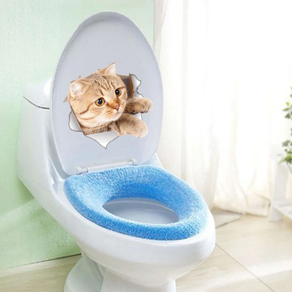 Различный милый котенок животное, мультяшная кошка стикер на стену 3D яркий ребенок детская комната ванная комната декоры пилинг и палка наклейка на унитаз Прямая поставка
