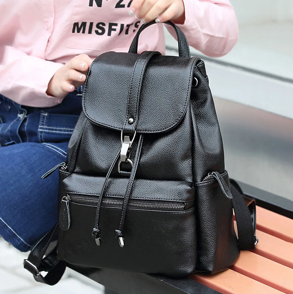 Модный черный рюкзак mochila mujer, женская сумка для колледжа, рюкзак для путешествий, повседневный рюкзак с верхним слоем, сумка из воловьей кожи, placak# C7