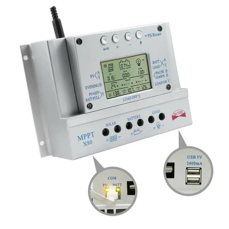 US $50.03 MPPT 8060A Solar Charge Controller 12V 24V Regulador Solar 80A for Max 48V Input with Light and Timer Control USB 5V Output