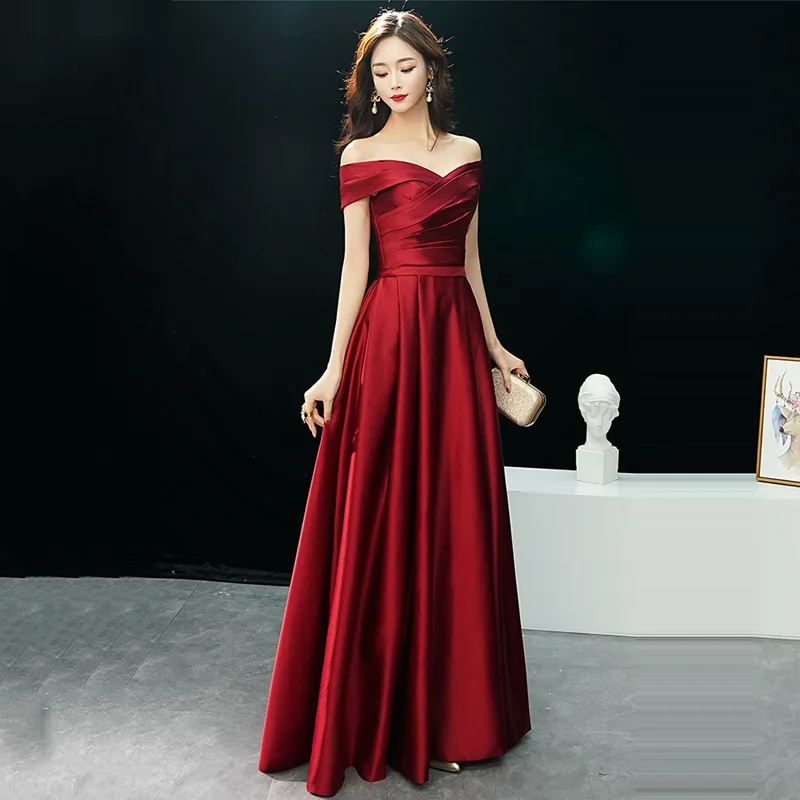 

Skyyue Off The Shoulder Party Dresses R228 For Women A-Line Solid Elegant Evening Dress Simple Floor-Length Vestidos De Fiesta