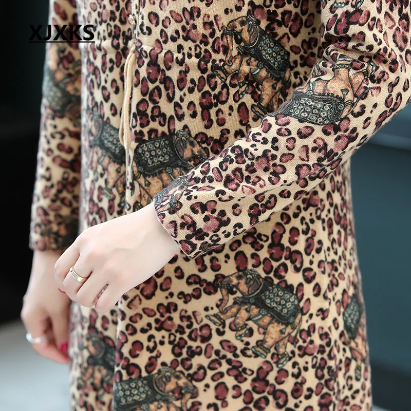 XJXKS Women long sweater autumn winter new loose plus size fashion lapel high-end wool women knitted dress