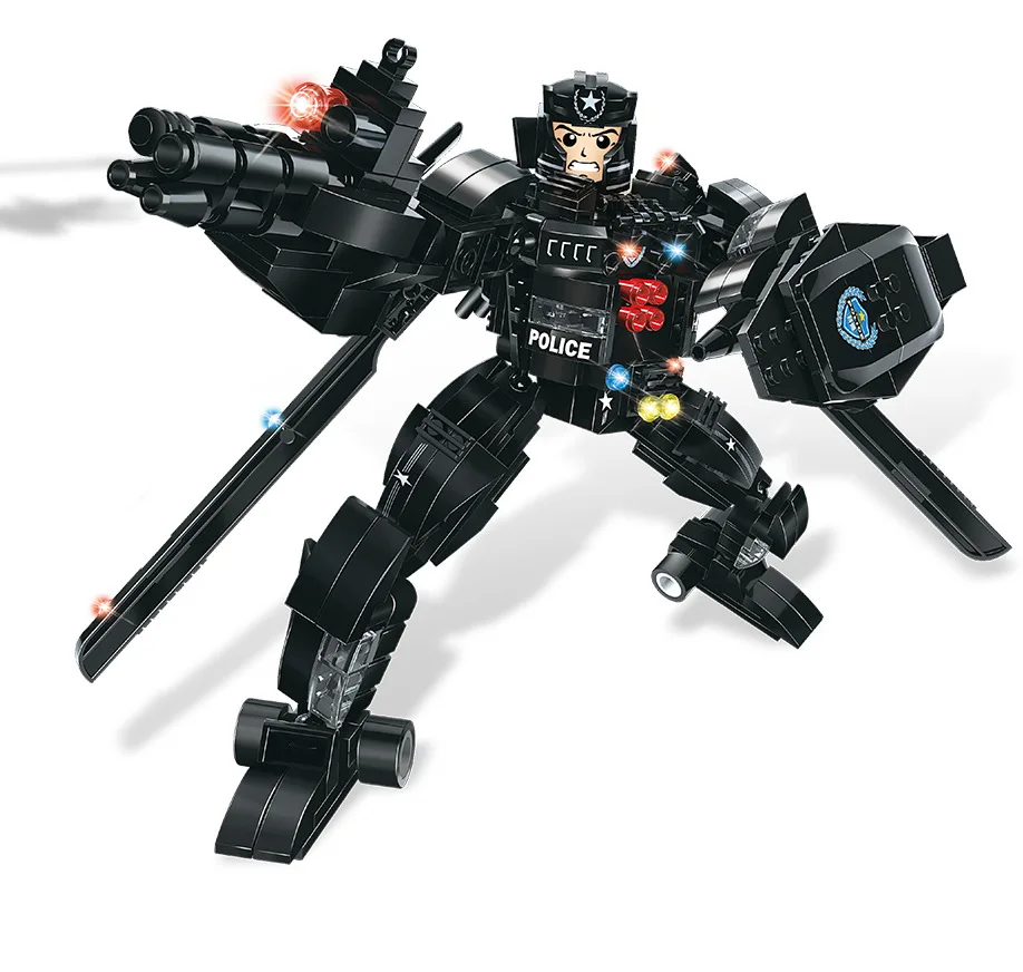 

C0537 New Style Wma Robot Three-in-One Helicopter Airplane Fighter Plane Police Building Blocks Toy