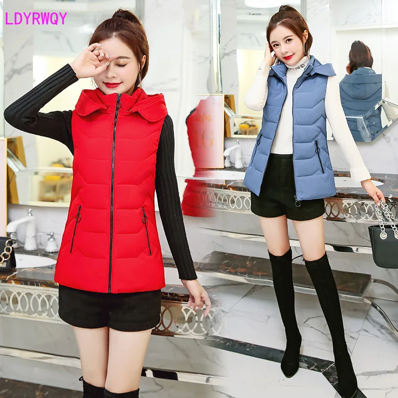 

2019 autumn and winter new large size fashion casual slim hooded collar zipper pocket sleeveless cotton vest