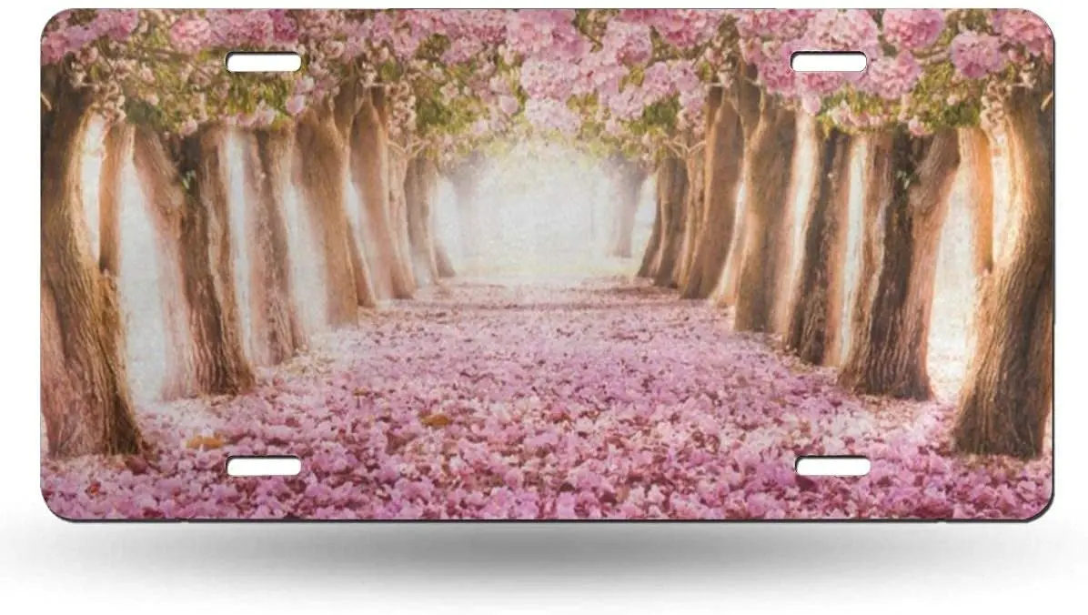 

yunsu Pink Cherry Blossom License Plate,car Decor Personalise Tag,Novelty Car Front License Plate Metal Aluminum Car Plate