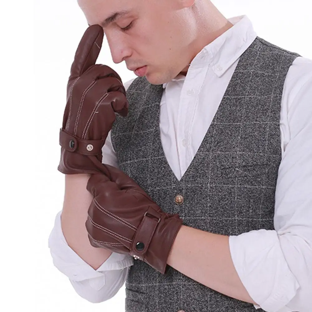 Men Waterproof Autumn Winter Warm Gloves Sheepskin Leather Touch Screen Full Finger Black Gloves High Quality For Men Cycling