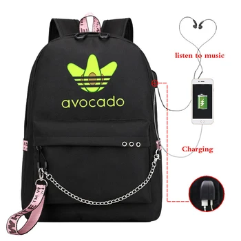 

Avocado printed Canvas Backpack School Bags for Girls College bag Students Laptop travel Backpacks Leisure Chain Travel Rucksack