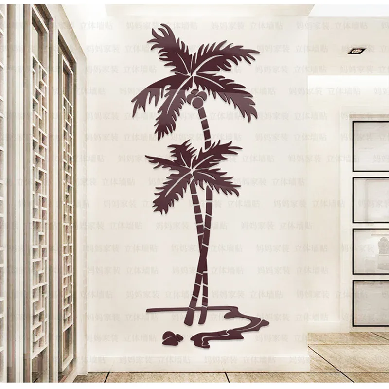 Кокосовое дерево акриловая 3d Зеркальная Наклейка крыльцо гостиная диван фон для
