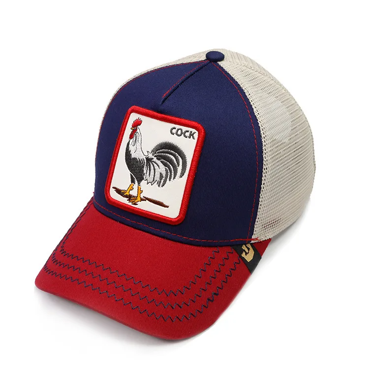 

Factory Wholesale High Quality Cock Embroidered Logo Mesh Cap Animal Pattern Truck Cap Europe And America Big Brand Trucker Caps
