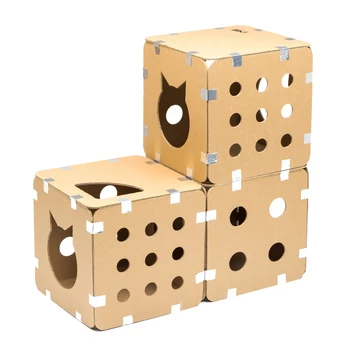 

House-box for cats is prefabricated. Extended set, 3 cubes goods for animals