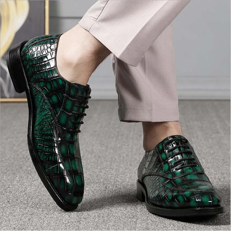 Sipriks Green Crocodile Skin Dress Oxofrds Shoes Of Men Luxury Handmade Goodyear Welted Shoes Boss Wedding Gents Suits Formal 46