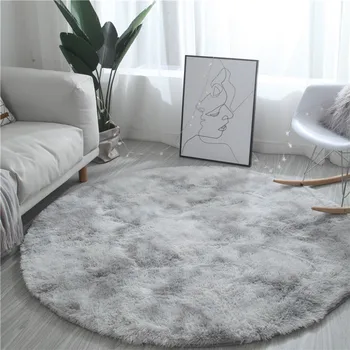 

Fluffy Round Grey Carpet Tie Dyeing Carpets for Living Room Faux Fur Area Rug Kids Long Plush Bedroom Water Absorption Mats