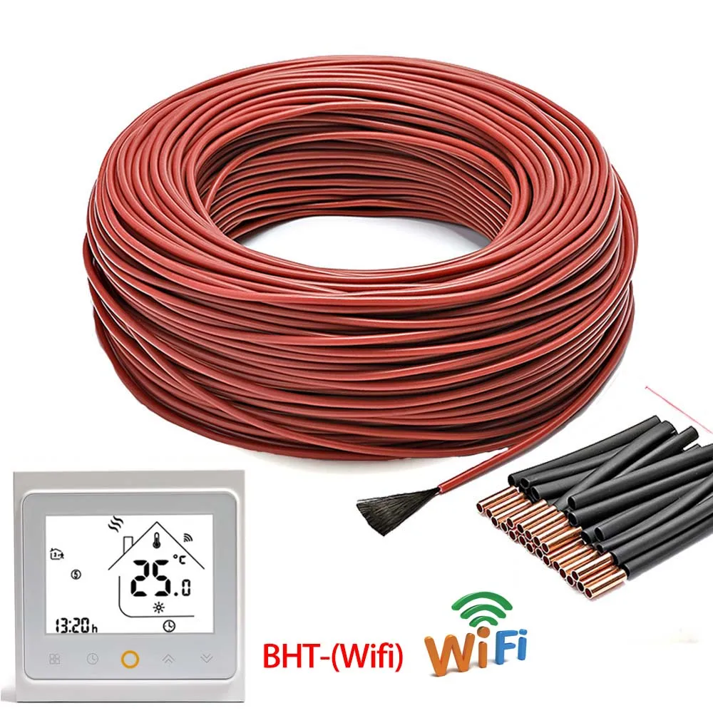 50m 12k 33ohm silicone rubber carbon fiber heating cable  floor heating high quality infrared heating wire With floor thermostat