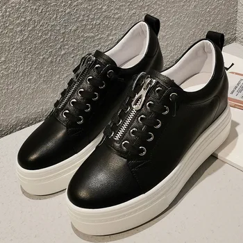 

Women's genuine leather cross strap front zip platform flats leisure soft comfortable espadrilles high quality brogues shoes hot