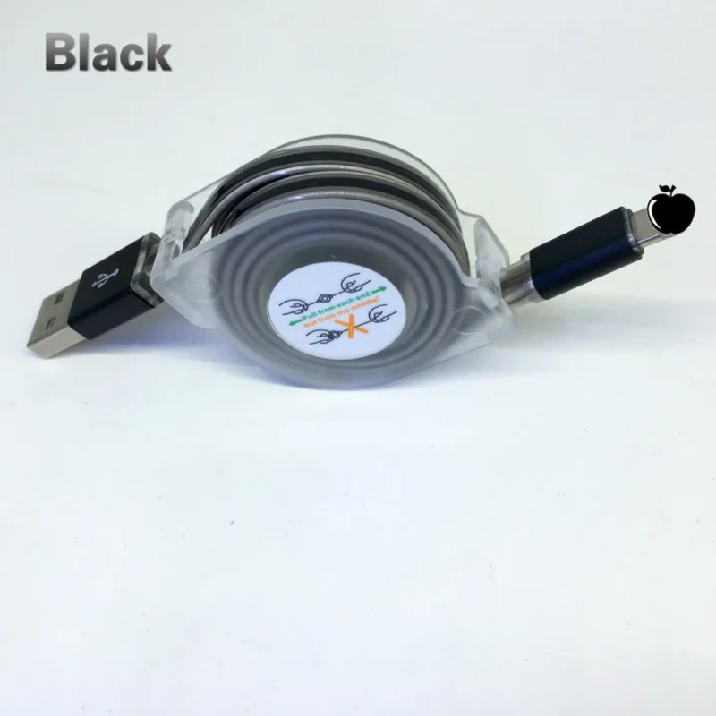 Выдвижной светодиодный светильник SMART USB кабель для iPhone X 8 5S 6S ipad 4 mini Air IOS 10 11 для iPhone порт кабель для передачи данных зарядное устройство для телефона - Цвет: Black