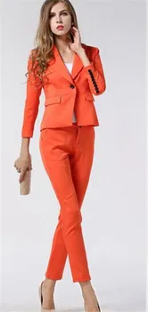 

Orange Single Breasted Lady Women's Suit Set Spring Autumn Slim Professional 2 Piece Set Suit Women's Pantsuit Customi Made