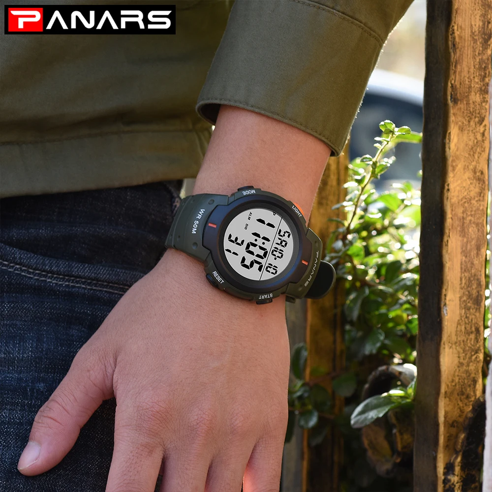 Мужские спортивные цифровые часы PANARS, мужские электронные наручные часы, водонепроницаемые часы с хронографом и таймером