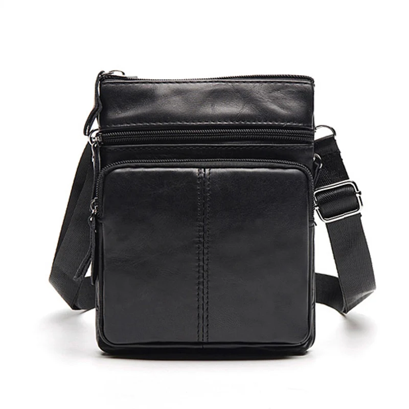 Vintage Black Genuine Leather Crossbody Messenger Bag