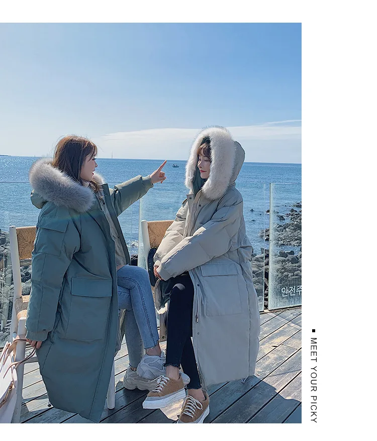 Одежда на Хлопчатобумажной Подкладке для фотосессии, женская одежда средней длины, зима, стиль, для студентов, свободный толстый большой меховой воротник, хипстерский хлопок