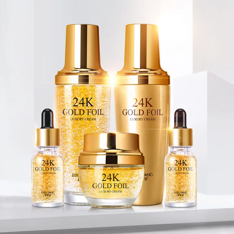 

Bisutang 24k Gold Luxury Skin Care Five-Piece Set Facial Care Essence Hydrating, Moisturizing and Pore Shrinking Cosmetic Set