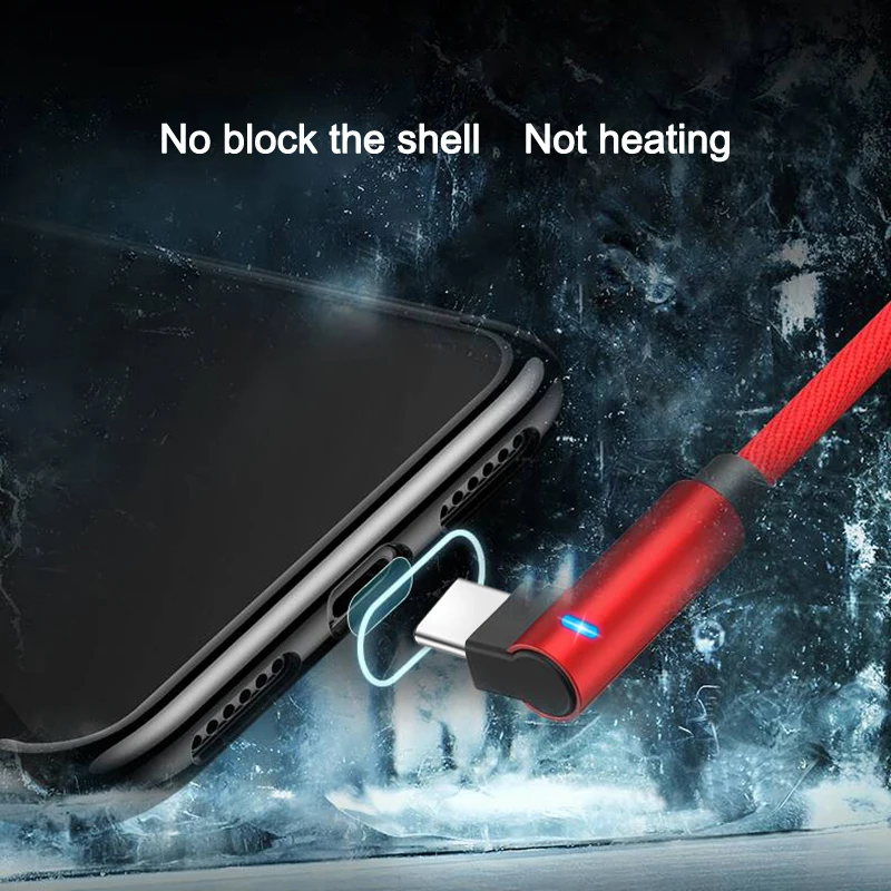 PHOMAX usb type C светодиодный 90 градусов быстрая зарядка usb c кабель type-c кабель для передачи данных зарядное устройство usb-c для samsung S8 S9 Note 9 8 Xiaomi mi8 6